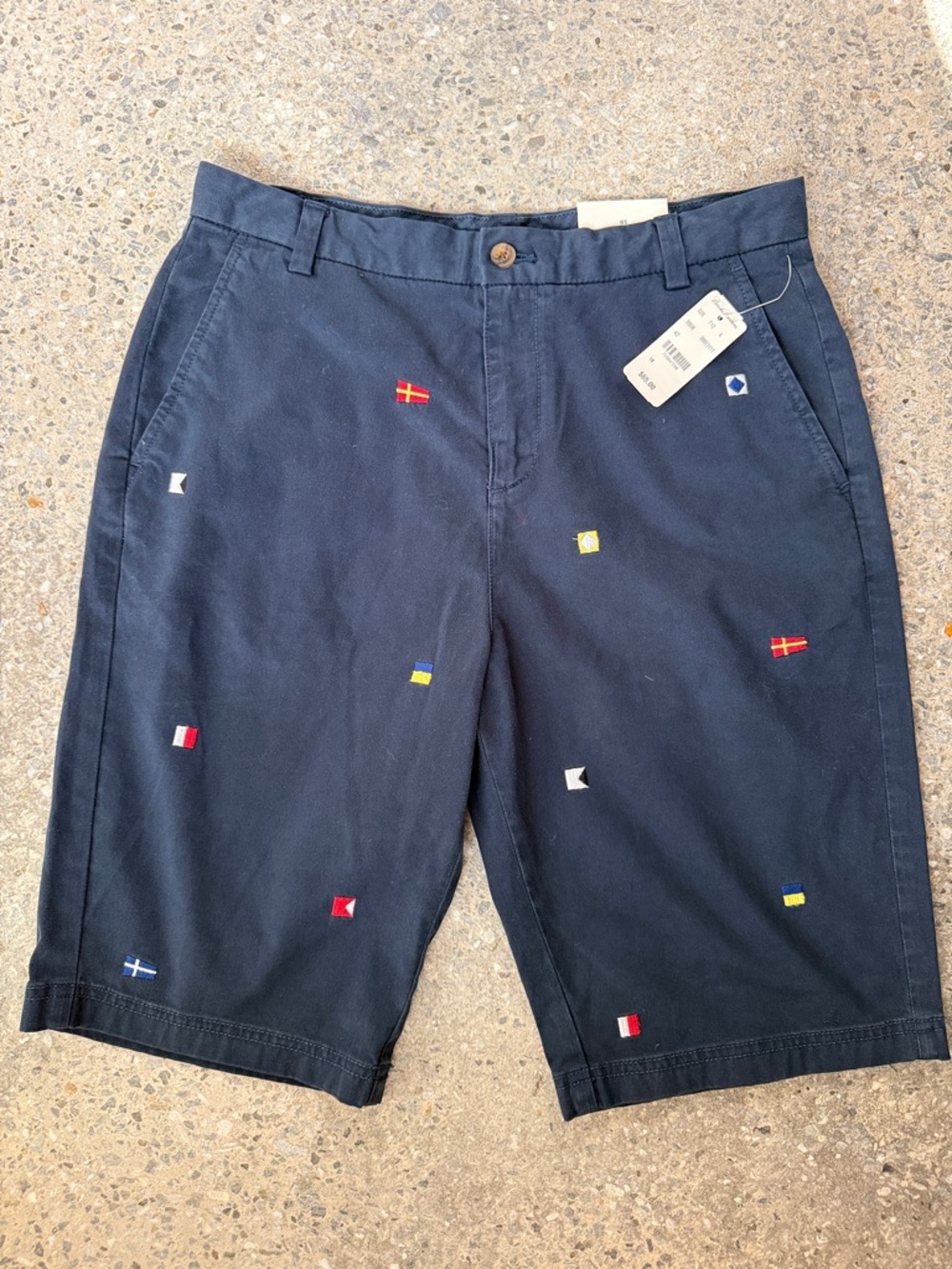 Brooks Brothers Navy Shorts with Multicolor Flag Embroidery